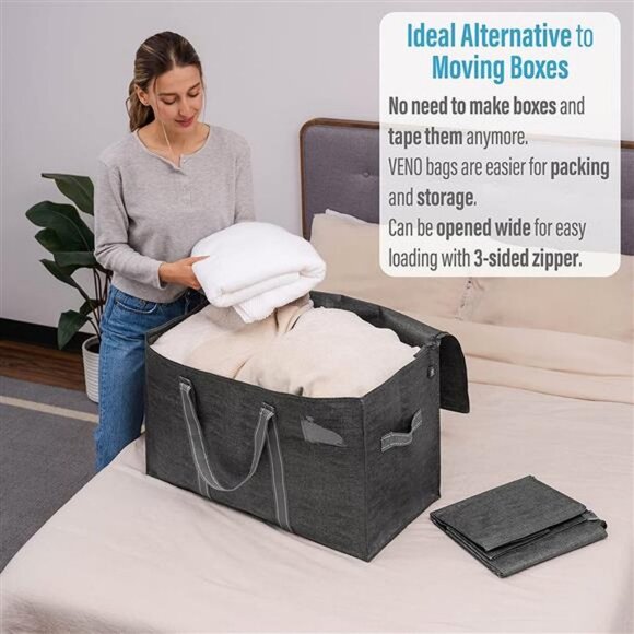 4 Pack Extra Large Moving Storage Bags with Zippers (Dark Gray - Set of 4) - Picture 3 of 6